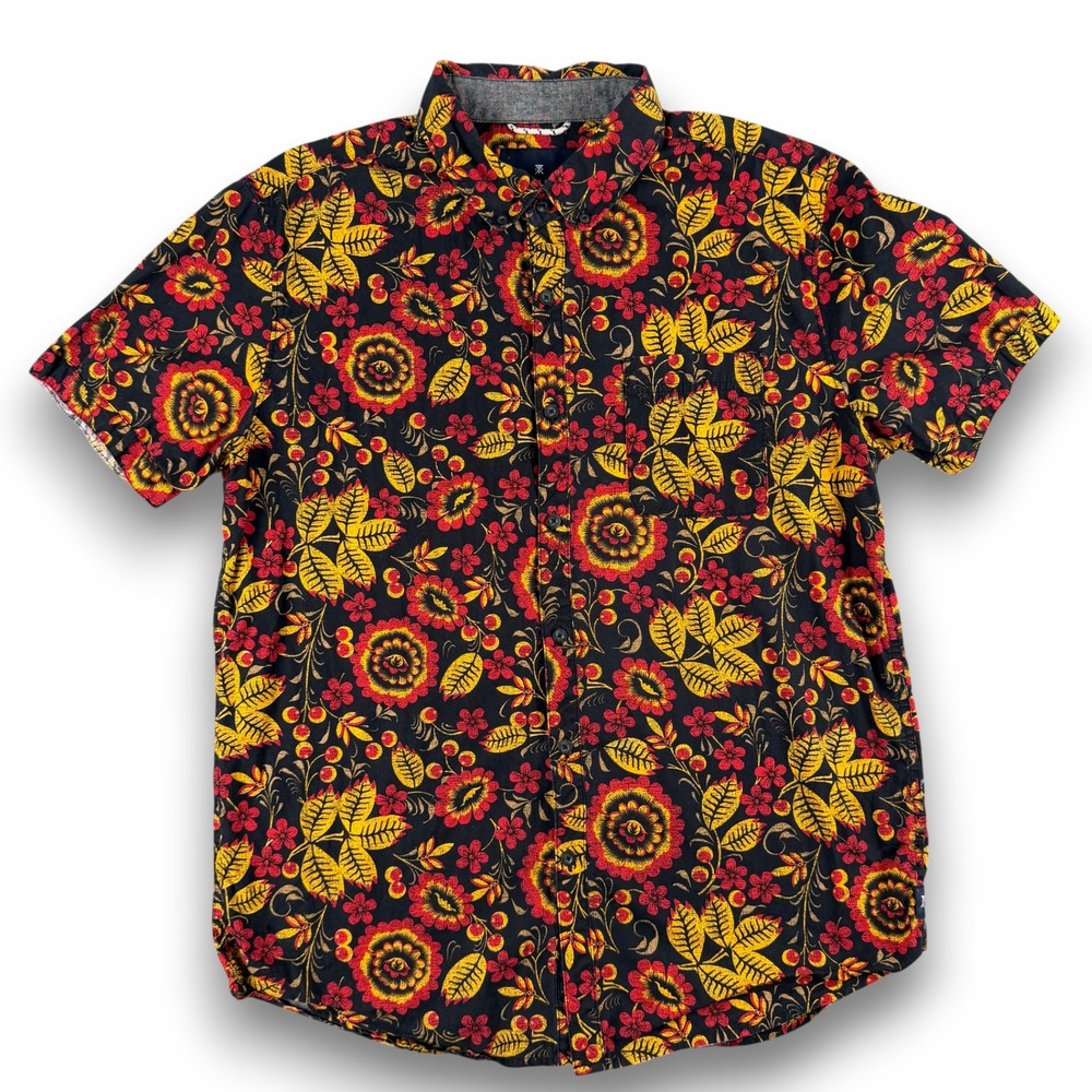 The Roark Revival Shirt Mens L Black Floral Short Sleeve Artifacts of Adventure - Picture 2 of 11